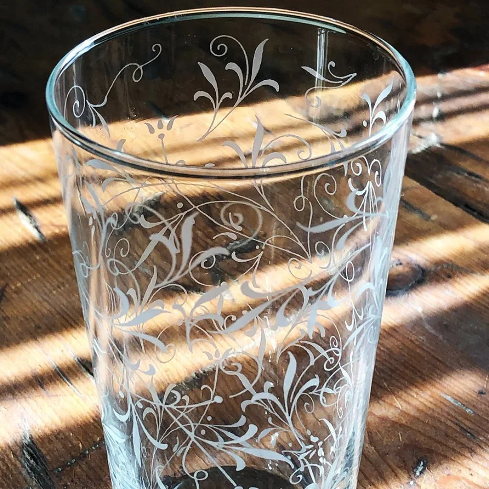 6 Etched Juice / Water Glasses - Picture 4 of 6